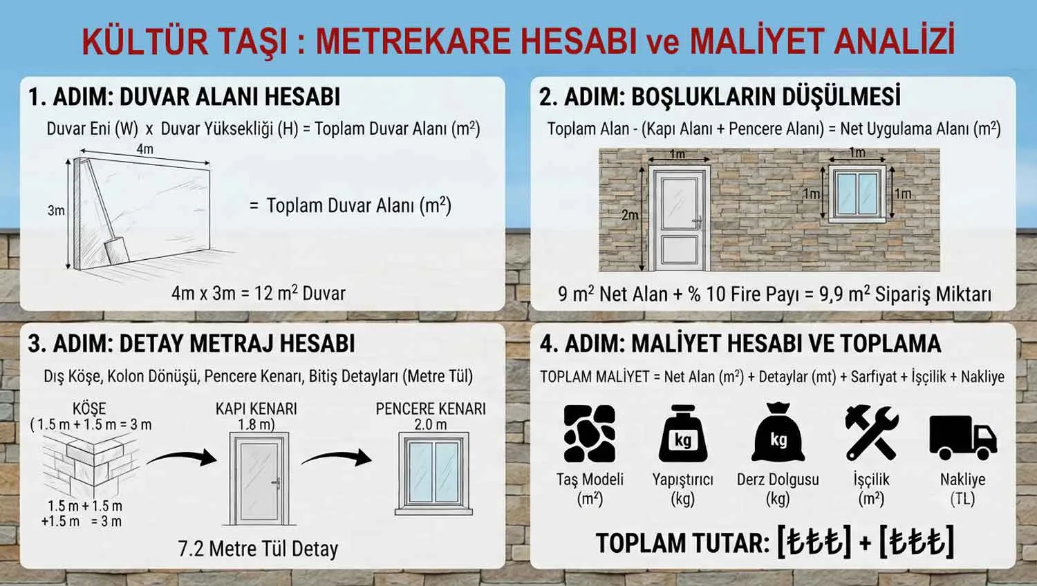 Kültür Taşı m2 Hesabı ve Maliyet Analizi