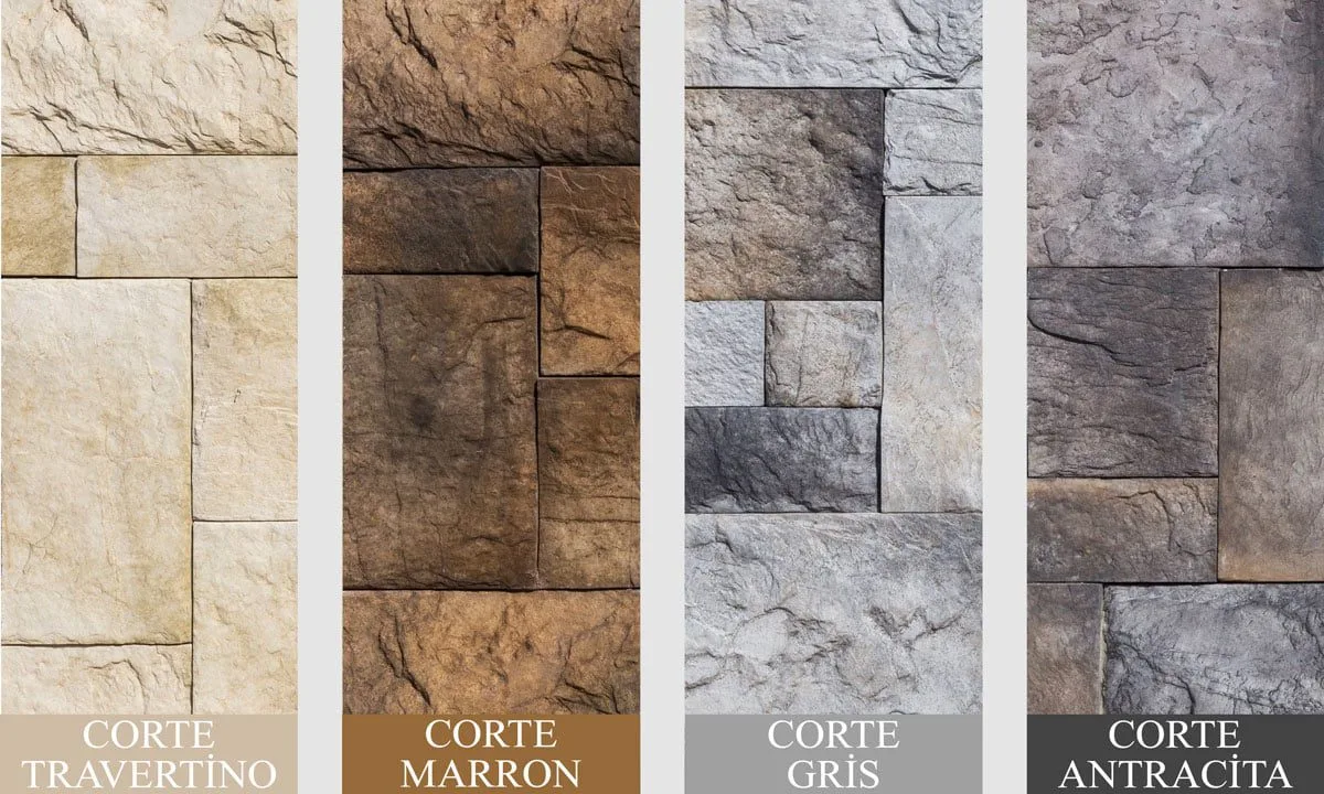 Corte kültür taşı renk ve doku seçenekleri — Antracita, Gris, Marron, Travertino