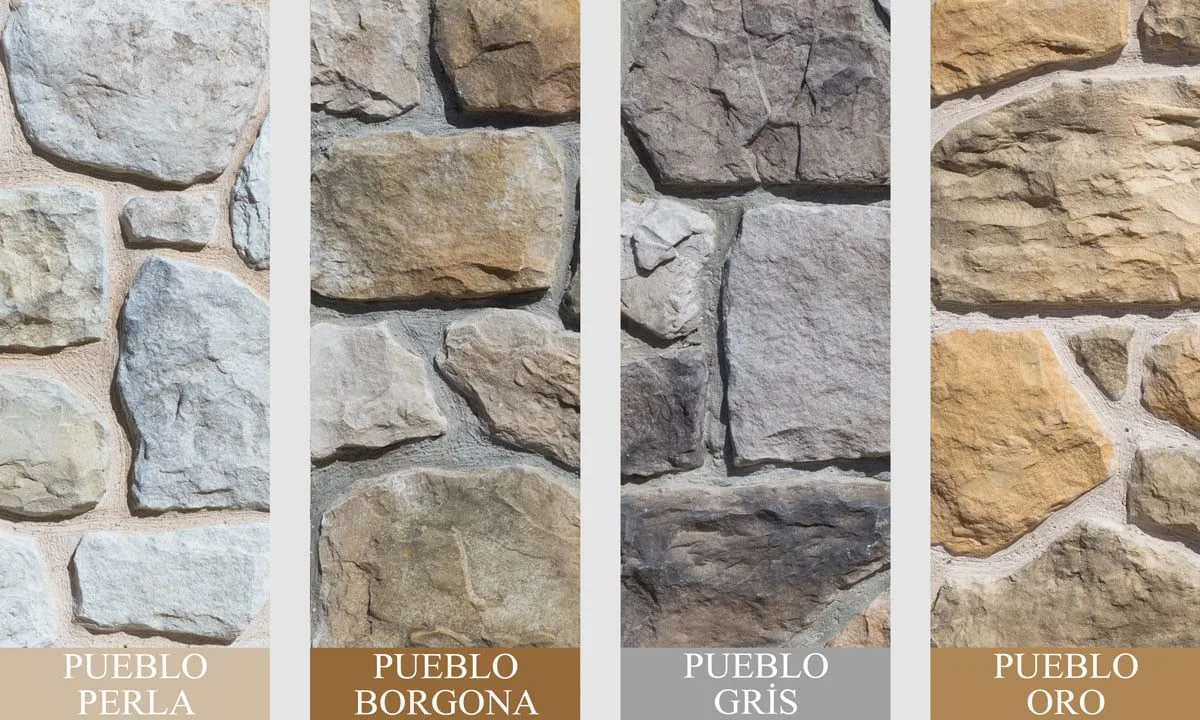 Pueblo kültür taşı renk ve doku seçenekleri — Borgona, Gris, Oro, Perla