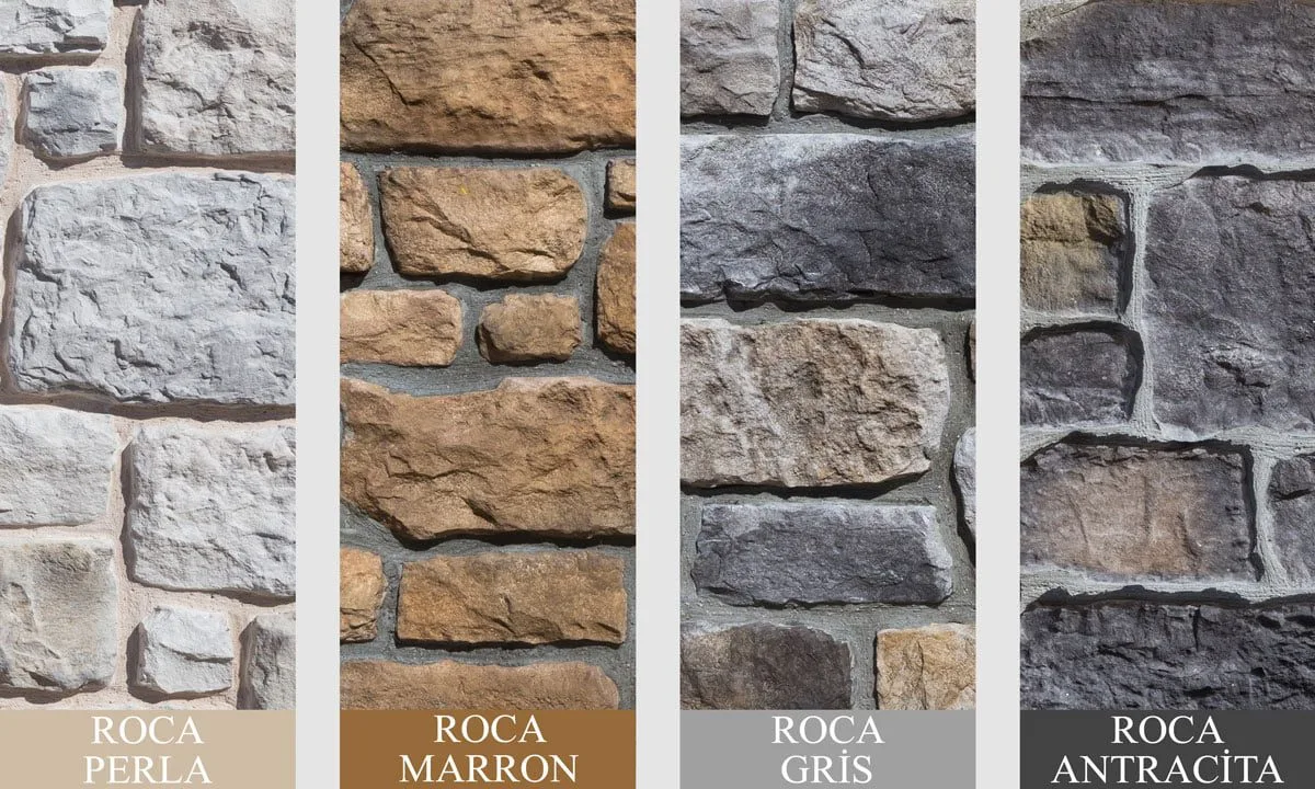 Roca kültür taşı renk ve doku seçenekleri — Antracita, Gris, Marron, Perla