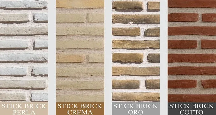 Stick Brick kültür tuğlası renk ve doku seçenekleri — Cotto, Crema, Oro, Perla