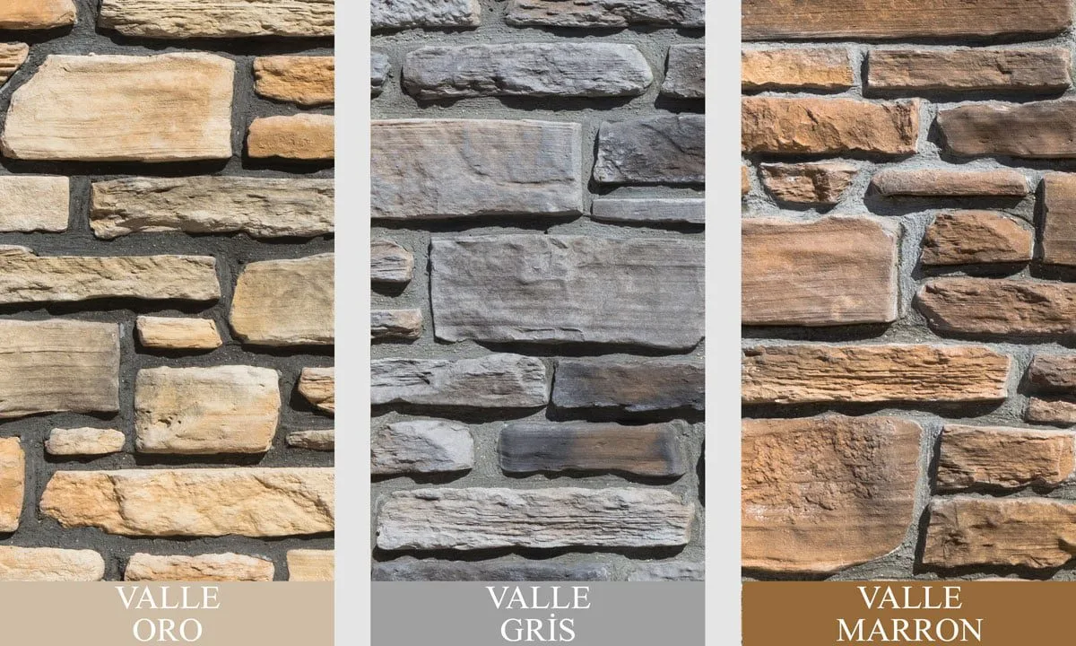 Valle kültür taşı renk ve doku seçenekleri — Gris, Marron, Oro