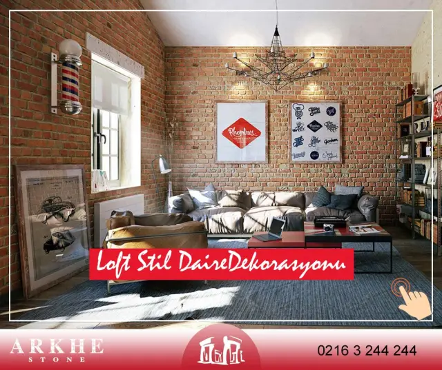 Loft Stili Daire Dekorasyonu Taş Görünümlü Duvar Kaplama