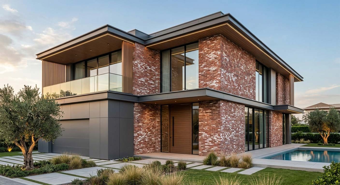 Kültür Tuğlası Thin Brick Antik Rojo 4 Villa Dış Cephe Tuğla Kaplama